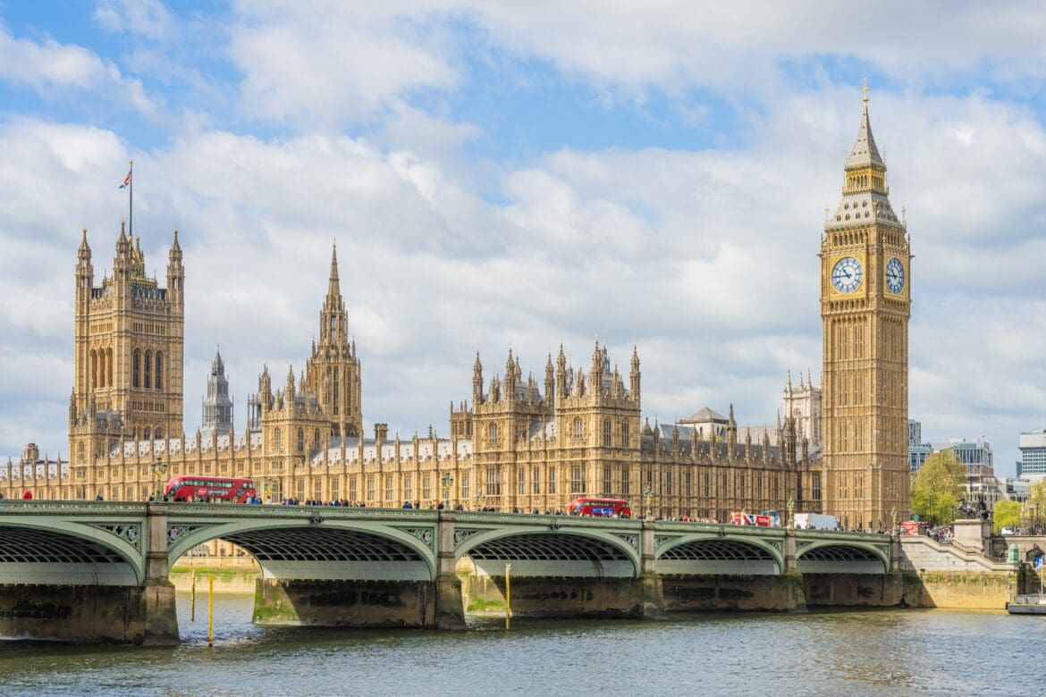 Houses of Parliament on a spring day, ahead of Chancellor Rachel Reeves' upcoming 2026 Spring Statement.